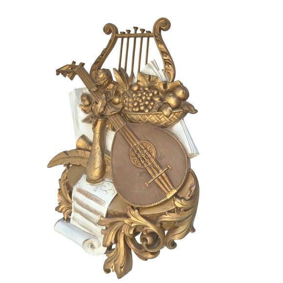 Vintage 70's Syroco Gold Musical Instrument Wall Décor 21.5" - Picture 1 of 6